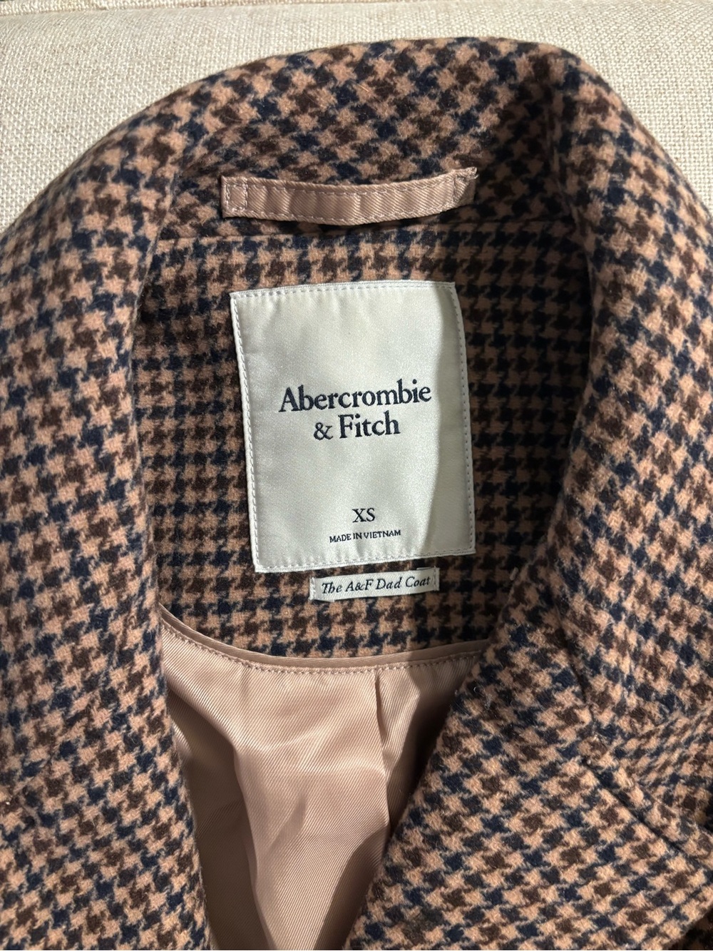 Abercrombie & Fitch Brown Houndstooth Dad Coat Size XS - Picture 3 of 4